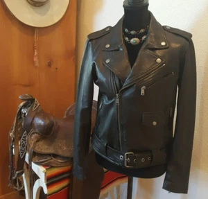 EUC Ralph Lauren Polo Moto Biker Jacke schwarz Leder gefüttert Reißverschluss Damen SMALL / 8 - Bild 1 von 11