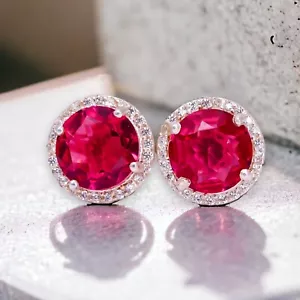 Natural Pink Tourmaline Gemstone Stud Earrings 925 Sterling Silver For Women - Picture 1 of 4
