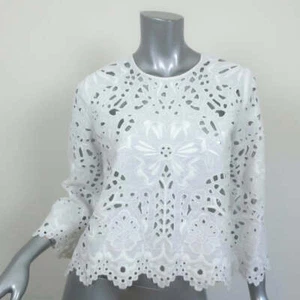 Theory Blouse Brizabela White Embroidered Linen Size Medium Bell Sleeve Top - Picture 1 of 6