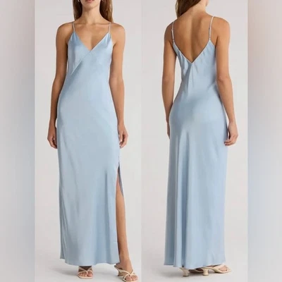NUEVO Vestido sin Mangas Rag & Bone Risse Satin Midi Completamente Forrado Azul Polvoriento talla 4 Foto 1 de 4
