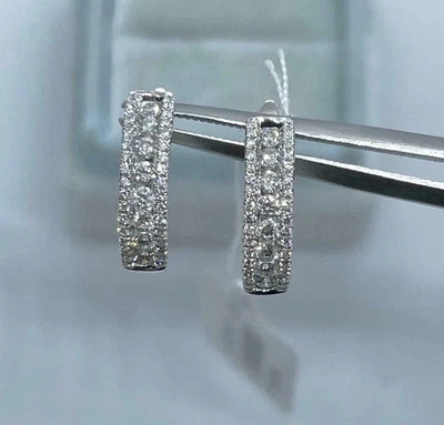 Attractive New Hoop Earrings 14K White Gold Plated 2Ct Lab Created Round Diamond - Image 1 of 4