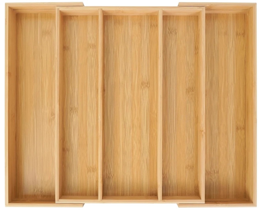 Бамбуковый расширяемый органайзер выдвижного ящика, регулируемый держатель для столовых приборов и посуды, 5 слотов - Изображение 1 из 4