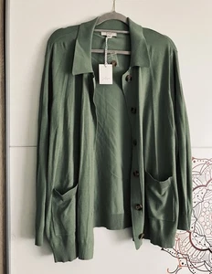 Women's Knitted Collared Cardigan Green Button Up From Julipa Size 28/30 - Picture 1 of 4