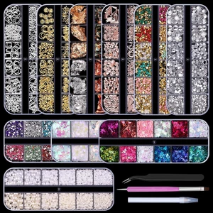 10 Boxes Nail Art Kit, Colorful Glass Nail Rhinestones, 2-6mm White Flatback Pea - Picture 1 of 12