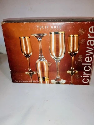 Taças de flauta de champanhe coleção ouro tulipa Circleware - Imagem 1 de 4