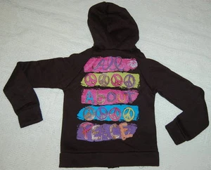 GIRLS Hoodie Sweat Jacket BLACK All About Peace PEACE SIGN Glitter Size 6-6X * - Picture 1 of 4