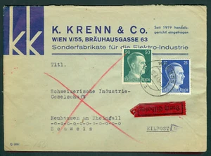 DR Mi 793, 796 MiF E-Brief 18.03.43 Wien - CH, K.Krenn & Co. - SIG Neuhausen - Bild 1 von 2
