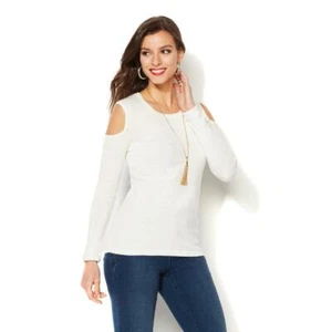IMAN Size XL Cold Shoulder Touch of Cashmere Sweater CREAM - Picture 1 of 7