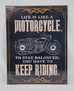 Life is like a Motorcycle Metal Biker Tin Wall Sign Black 16" x 12.5" - Picture 1 of 1