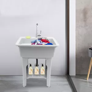 Freestanding Laundry Sink Wash Station Utility Sink Kit With Storage Rack+Faucet - Picture 1 of 14