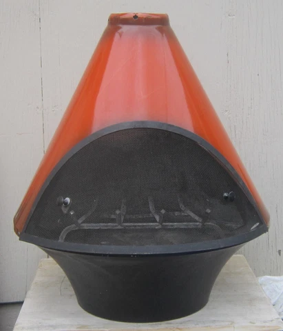 Vtg Mid-Century Modern CONE FIREPLACE w/SCREEN & GRATE Free Standing NO PIPE Cover