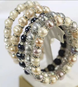 Freshwater Pearl Natural White Shell Pearl Crystal Bracelet 7.5'' - Picture 1 of 9
