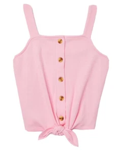 Justice Girls Tank Top Pink Size 8 Ribbed Button Front Tie Knot Hem Cotton - Picture 1 of 11