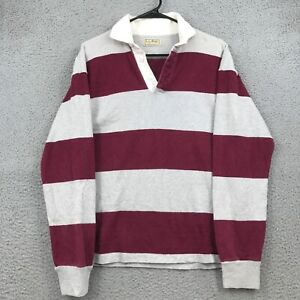 Vintage LL Bean Polo Adult Medium Red Striped Rugby Long Sleeve Mens 39047
