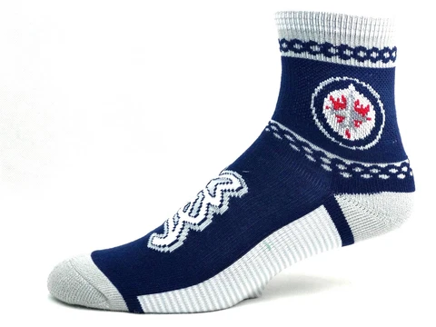 Winnipeg Jets Hockey Navy with Gray and White Stripes and Dots Quarter Socks Cover