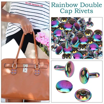 Doppio Tappo Rivetti Borchie Rapido Pelle Artigianato Fai Cinture Borse Repair - Immagine 1 di 4