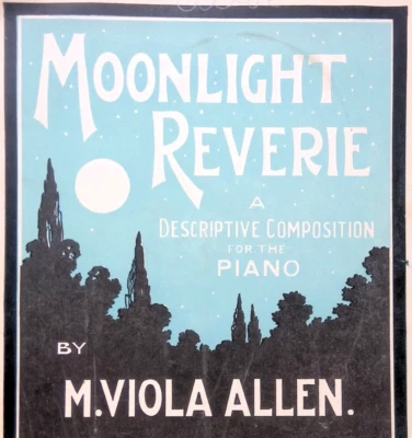 Moonlight Reverie Sheet Music Intermediate Piano Solo Viola Allen Large Format - Image 1 of 4