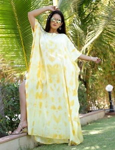 New Yellow natural Turmeric Tie dye kaftan One size fit hand dyed caftan - Picture 1 of 6