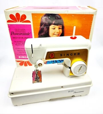 Jouet Ancien machine à coudre SINGER Golden Panoramic et sa boîte d'origine  - Photo 1/4