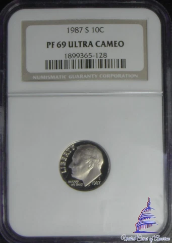 1987-S Roosevelt 10 Cents NGC PR 69 DCAM Cover