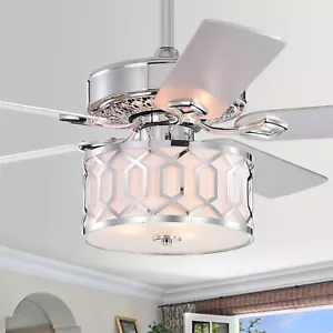 Muzanne Chrome 52-Inch 5-Blade Geometric Pattern Metal Lighted Ceiling Fan - Picture 1 of 13