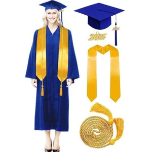 Graduation Gown Cap Tassel Set 2025 for High School and Bachelor Adult Blue 45 - Picture 1 of 7