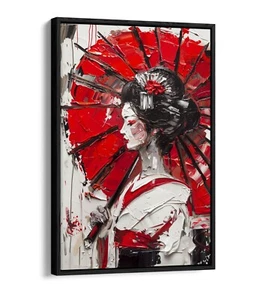 JAPANISCHE GEISHA MIT SONNENSCHIRM - FLOAT-EFFEKT GERAHMTER LEINWANDKUNSTDRUCK - Bild 1 von 8