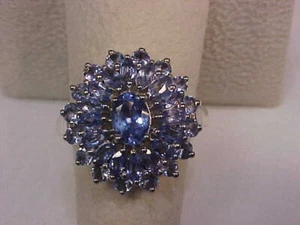 ESTATE LARGE TANZANITE RING 925 SILVER SIZE 7.75 - Picture 1 of 10