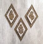 Vintage Syroco Mid Century Gold Floral Wall Decor Hanging Set Hollywood Regency 