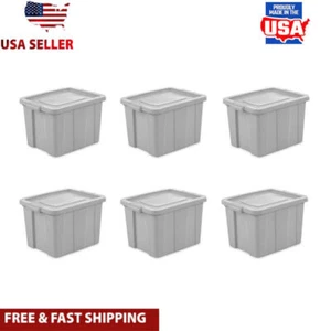 Tote Plastic Boxes Integrated Handles Stacking Basements Garages 18Gal Set of 6 - Picture 1 of 9