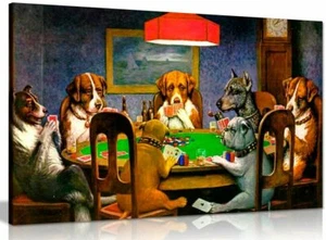 Pokers Dogs Playing Cards C. M. Coolidge Canvas Wall Art Picture Print - Picture 1 of 5