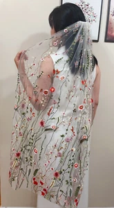 Wildflower veil, Embroidered flower veil, Floral wedding veil, Bridal veil with - Picture 1 of 5