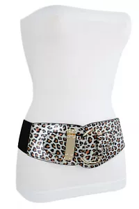 Women Animal Print Leopard Fashion Stretch Fabric Belt Dressy Hook Buckle L XL - Picture 1 of 12