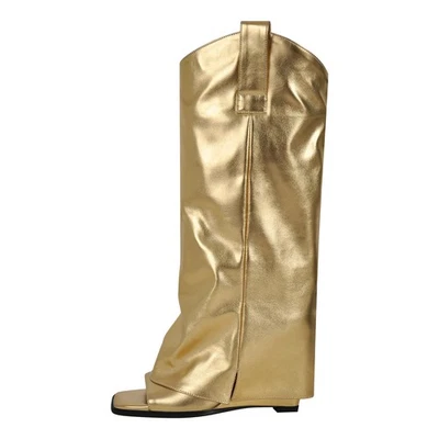 Moda feminina biqueira aberta salto cunha dobrável sandália botas US10 - Imagem 1 de 2