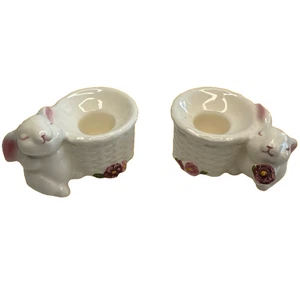 Juego de 2 candelabros de cerámica vintage Avon Easter Bunny y cesta tejida - Imagen 1 de 9
