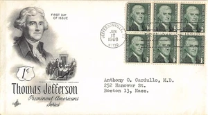 1968 Artcraft FDC Cachet Jefferson 1¢ #1278 First Day Cover Jeffersonville IN - Picture 1 of 2