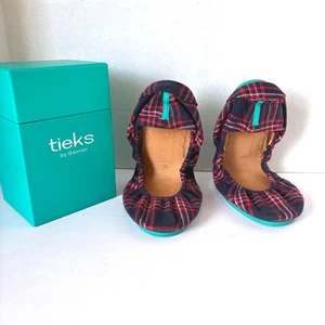 Corbatas de Gavrieli Heritage Plaid Ballet Pisas Talla 8 Rojo Azul Marino Usadas en Excelente Condición - Imagen 1 de 12