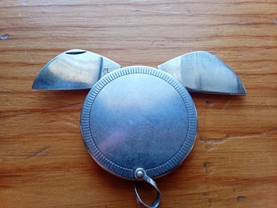 Rare Vintage Imperial Folding 2-Blade Fob Knife Stainless Round Art Deco Case - Image 1 of 4