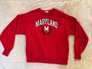 VTG CHAMPION ~ Maryland Reverse Weave Crewneck Sweatshirt MEDIUM Red Terps 80s - Picture 1 of 7
