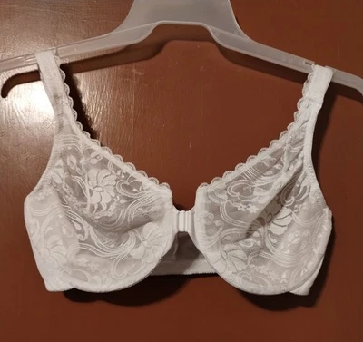 38D Glamorise Full Figure WonderWire Front Close STRETCH Lace Bra -White - Image 1 of 4