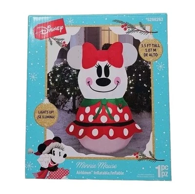 Disney 3,5 pies Minnie Mouse Navidad Muñeco de Nieve Patio Soplado por Aire Inflable Nuevo en Caja Foto 1 de 2