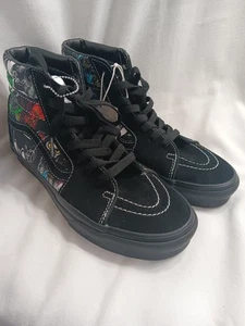 Vans x Disney Villains Sk8-Hi Men 6.5 Woman 8 Black Suede Canvas Sneakers New - Picture 1 of 16