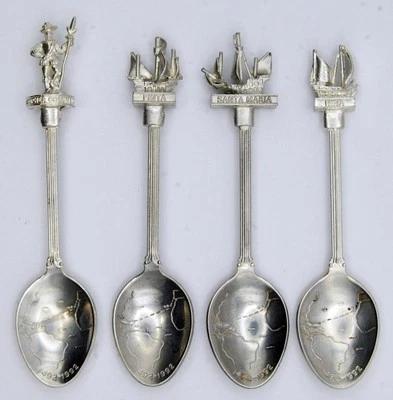 Juego de 4 cucharas enchapadas en plata recuerdo Cristóbal Colón WAPW GT. Gran Bretaña Foto 1 de 3