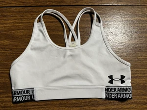 UNDER ARMOUR HEAT GEAR SPORTS BRA GIRLS YLG YOUTH LARGE WHITE BLACK ADORABLE - Picture 1 of 2