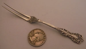 REVERE by INTERNATIONAL c1898 Sterling Silver Strawberry Fork 2-Tine 4 3/4" NICE - Picture 1 of 6