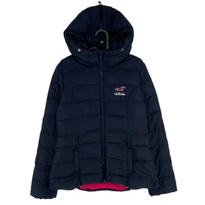 HOLLISTER Navy Blue Quilted Hooded Puffer Jacket Coat Size M - Picture 1 of 11