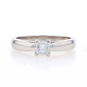 Platinum Diamond Solitaire Engagement Ring - Princess Cut .45ct GIA Cathedral - Picture 1 of 10
