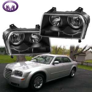 Par de faros delanteros negros izquierda+derecha para Chrysler 300 2005-2010 faros halógenos - Imagen 1 de 9