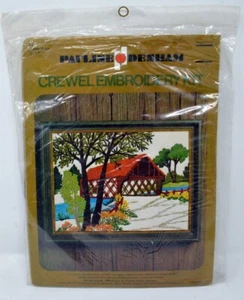 Vintage Crewel Embroidery Kit Pauline Denham Covered Bridge 12 x 9 USA - Picture 1 of 4