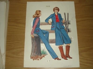 Original color illustration for a catalog 1970s two women in western wear casual - Picture 1 of 5